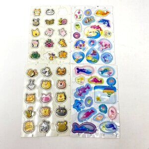 Vintage Plastic 3D Bubble Stickers Zoo Farm Animals Sea Creatures Preowned